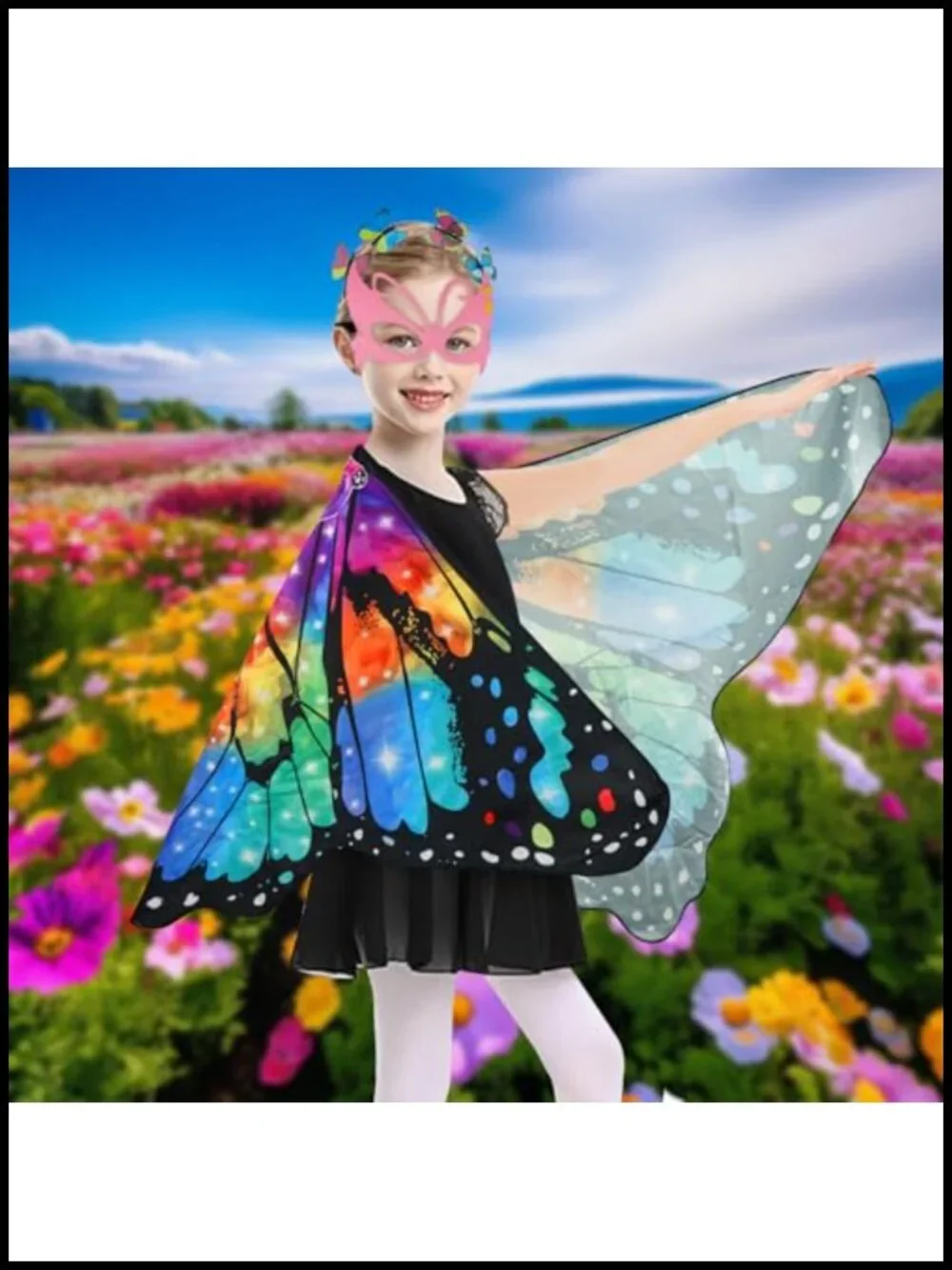 Kids Butterfly Wings Costume Set with Skirt Mask Hair Clips Fairy Dress Up for